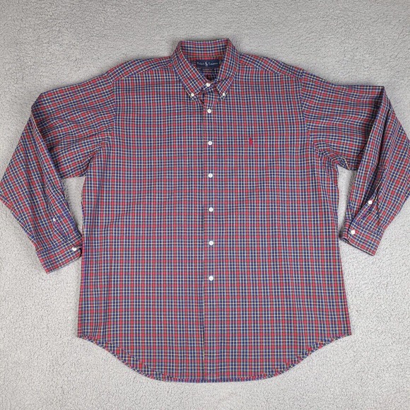 Ralph‎ Lauren Shirt Mens XL Red Blue Plaid Classic Fit Button Down Long Sleeve - Picture 1 of 15